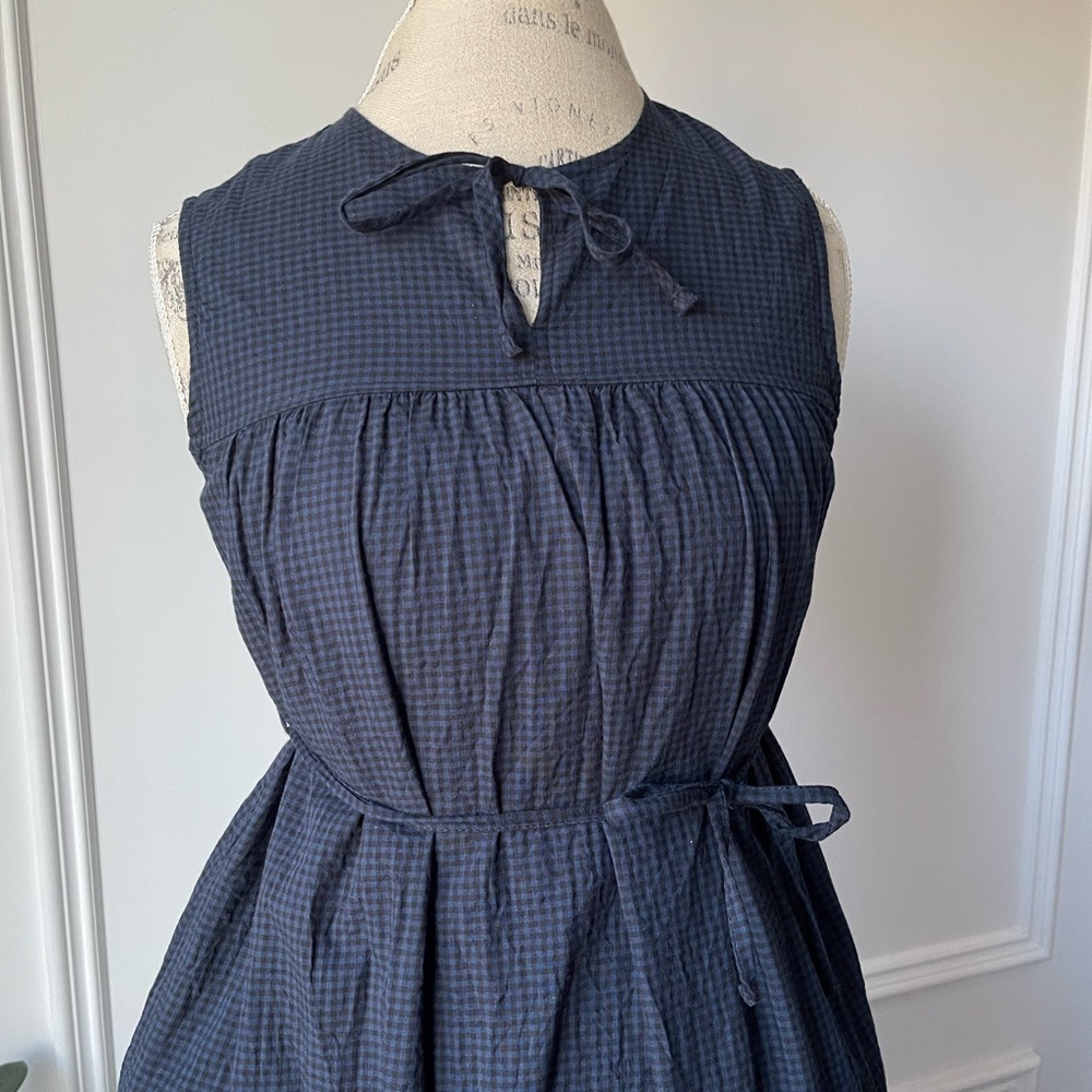 Navy blue gingham midi dress - Picture 4 of 12